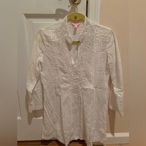 Lilly Pulitzer White Beaded Sequin Sarasota Tunic Cotton Blouse Top XS